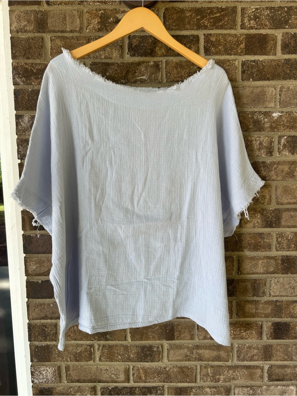 Before You Light Blue Gauze Frayed Boat Neck Oversized Tunic Top Size Sm (loose)